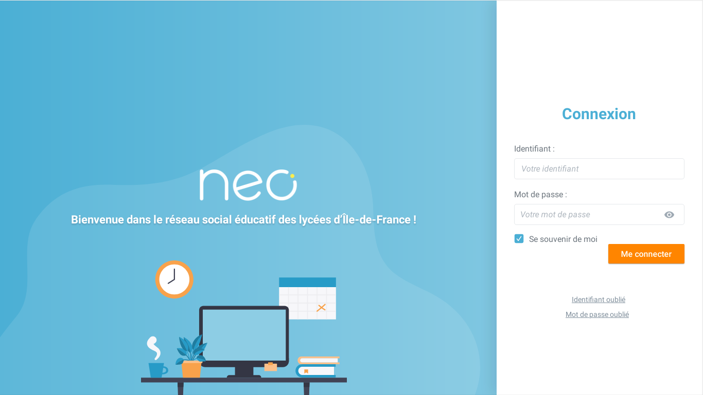 Page de connexion de l'ENT NEO